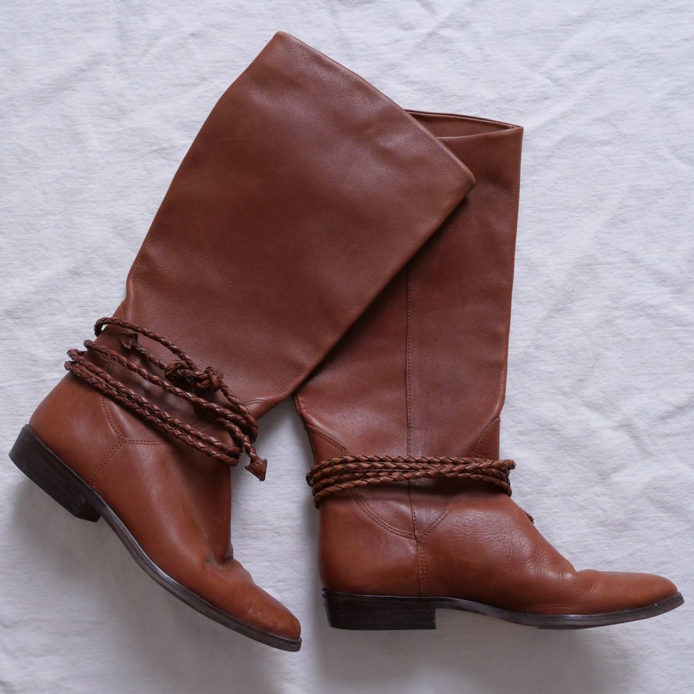 80s peanut butter brown leather mid calf boho boots - Picture 8 of 9